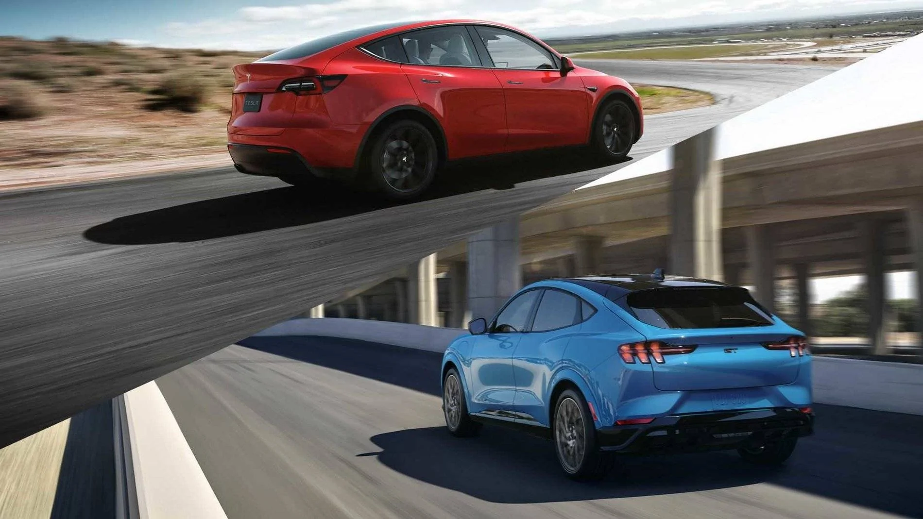 Ford Mustang Mach-E 2021 Mach-E vs Model Y -- Specs and Styling Compared ford-mustang-mach-e-and-tesla-model-y-lead-2