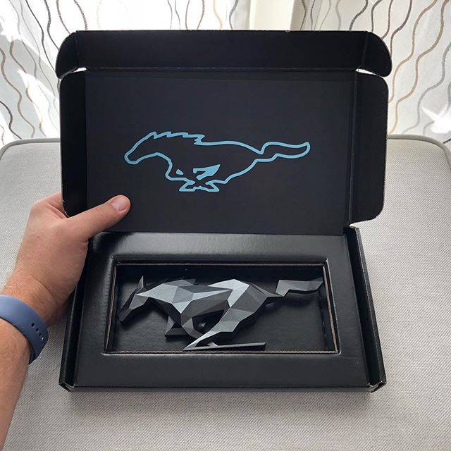 Ford Mustang Mach-E Pony Desk Sculpture, Pony Badge?  From Press Kit?! 74345758_157796455620990_5672911119112390007_n