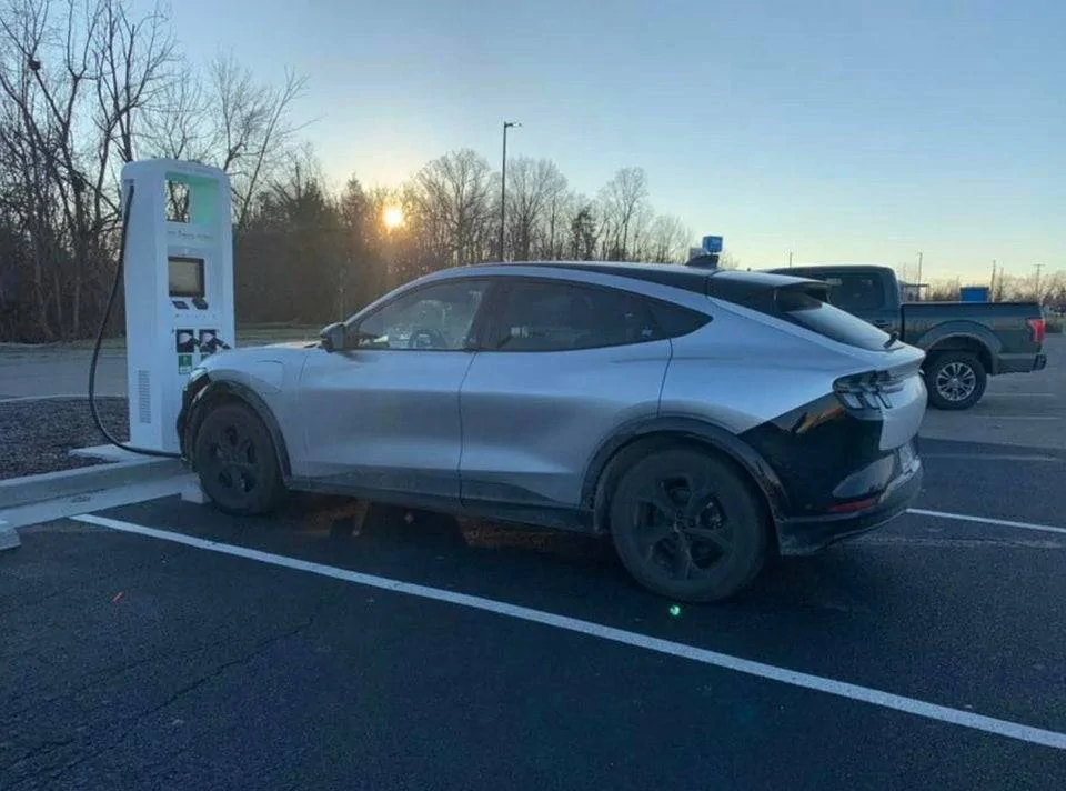 Ford Mustang Mach-E Iconic Silver (?) charging at Walmart whkr4baznka41