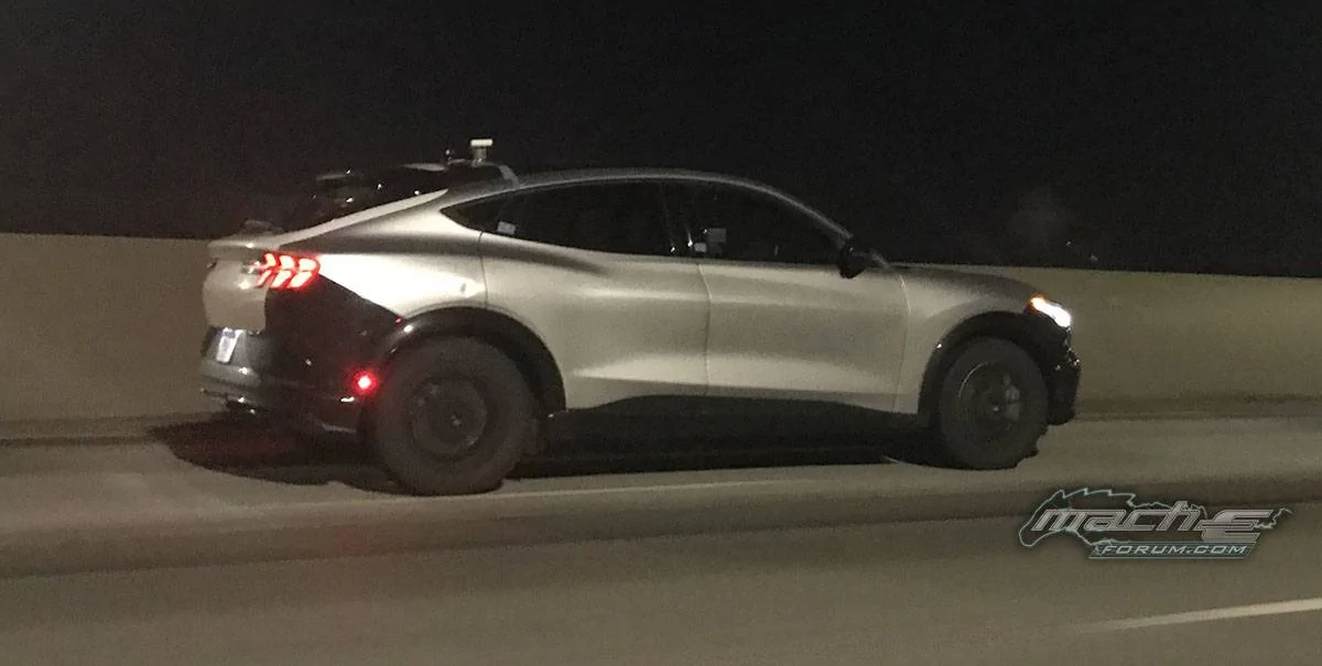 Ford Mustang Mach-E Iconic Silver (?) charging at Walmart Iconic Silver Mach-E in motion