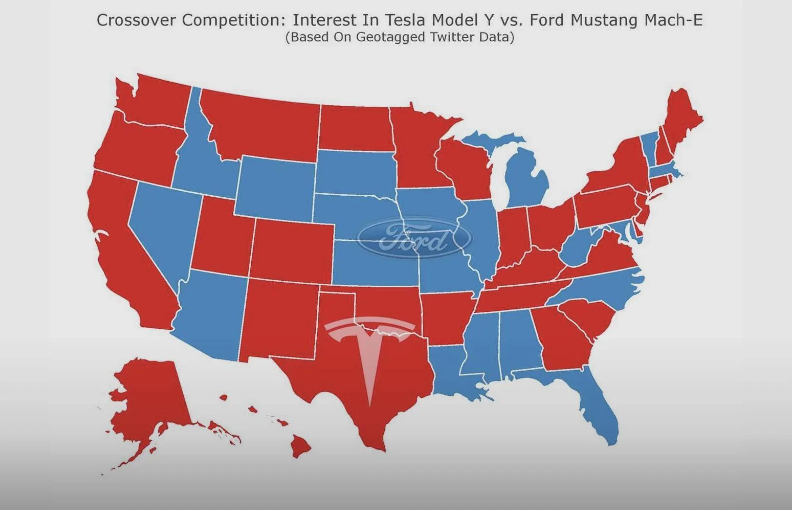 Ford Mustang Mach-E Popularity Map: Mach-E vs Tesla Model Y. Are You in a Popular State? Mach-E vs Model Y Popularity Ma