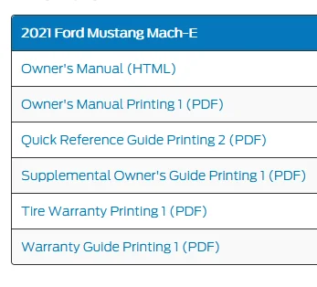 Ford Mustang Mach-E List of instructional videos, manuals, and web sites for Mach-E owners 1607636462542