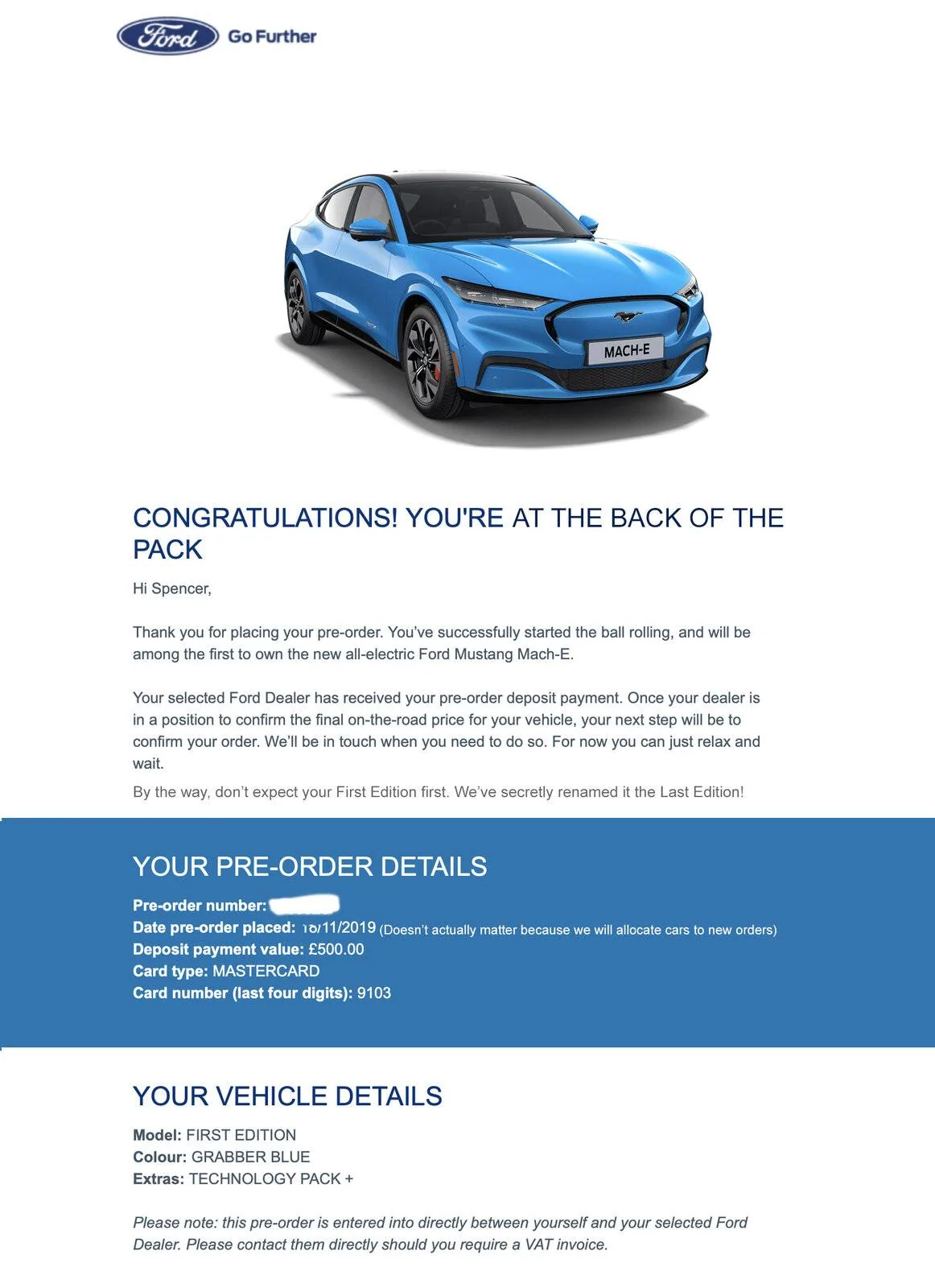 Ford Mustang Mach-E UK Customers Email