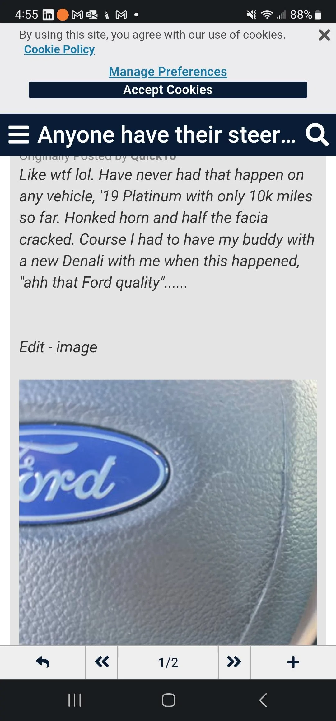 Ford Mustang Mach-E Splitting seam on hornI Screenshot_20230617_165534_Chrom