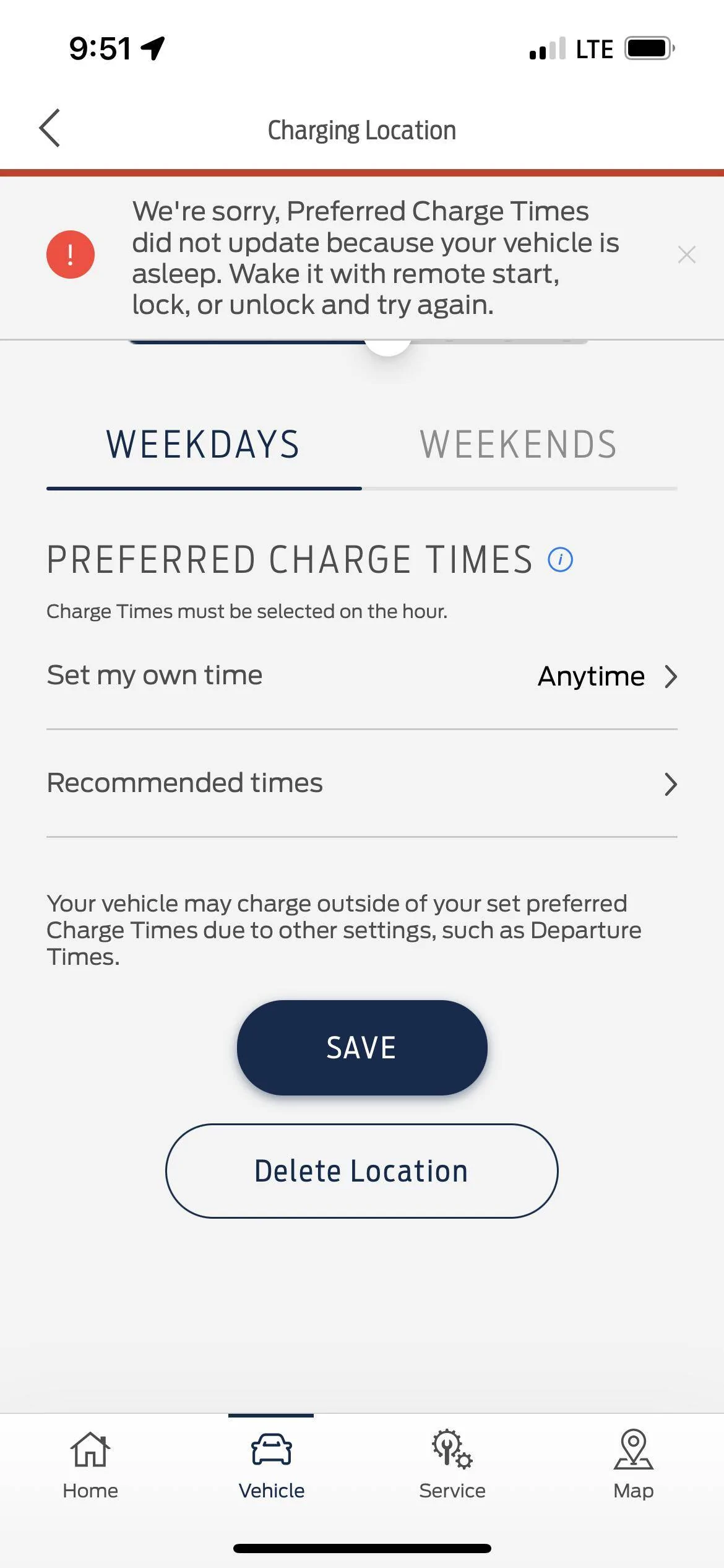 Ford Mustang Mach-E Fordpass does not save charge time settings fordpass