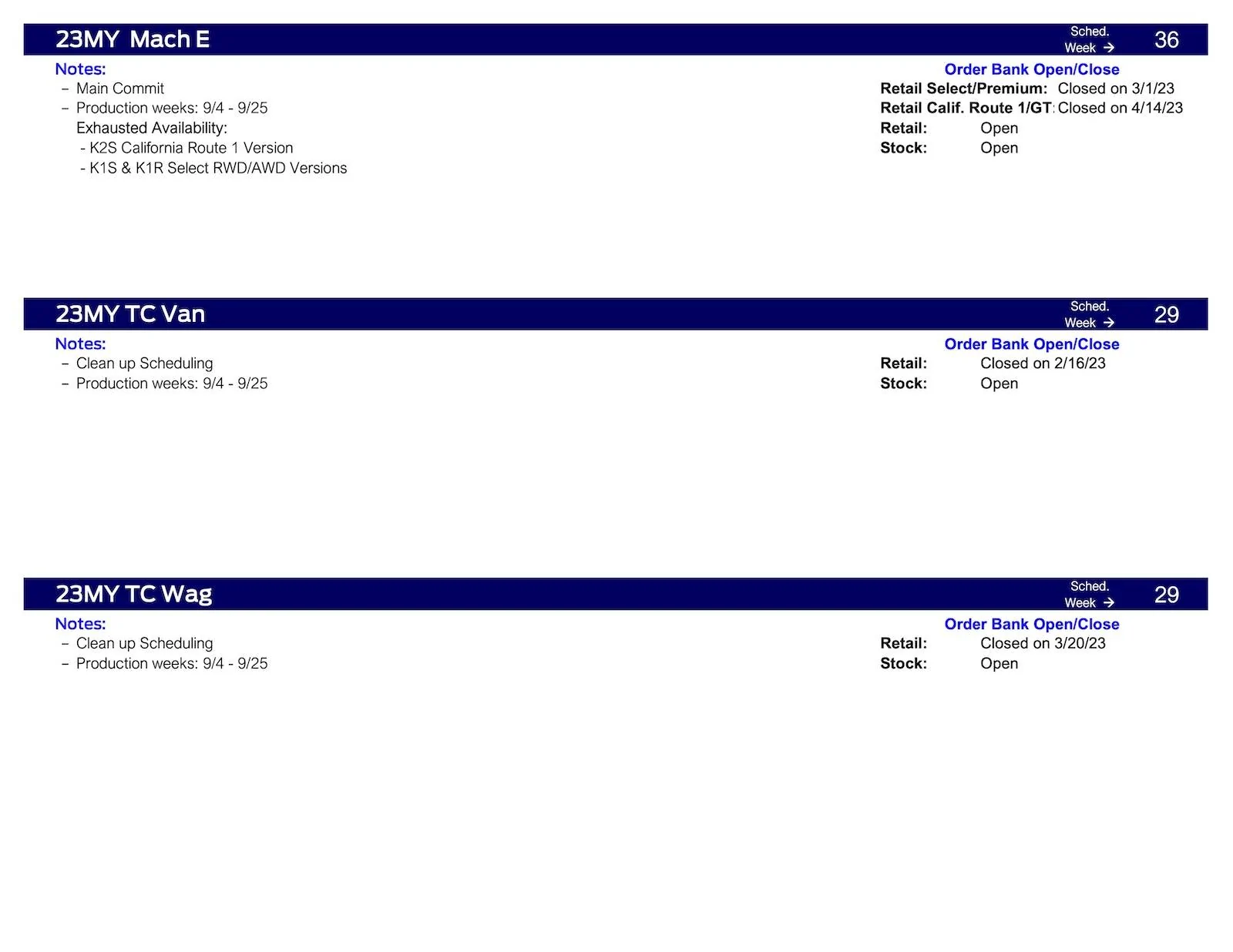 Ford Mustang Mach-E Mach-E Scheduling This Week (7/20/23) for Production Weeks 9/4-9/25 Ford Scheduling Information - 7.17.23-5