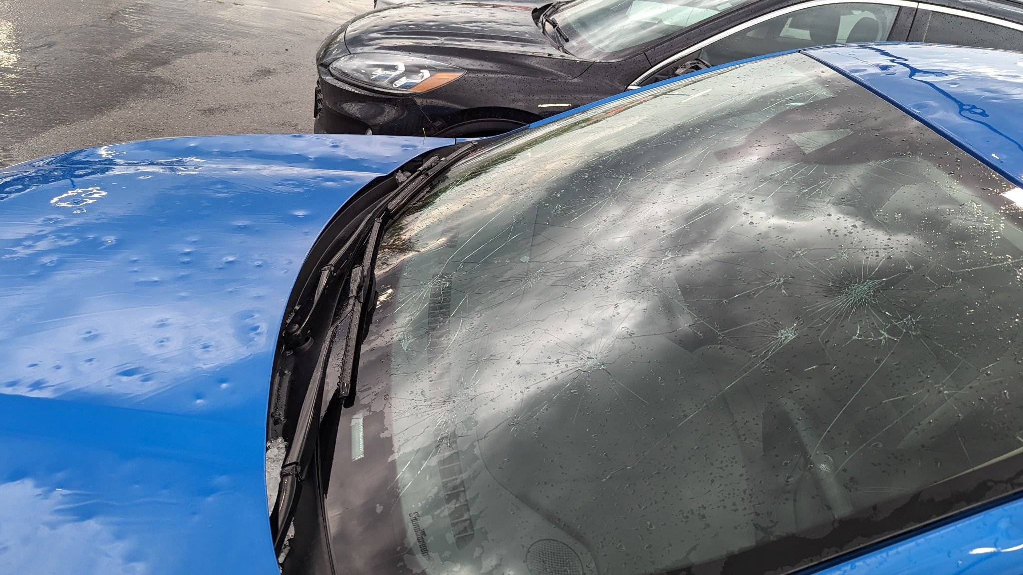 Ford Mustang Mach-E Glass roof proves tough in hail storm which damaged Mach-E body F1b_x5UXsAEtly2