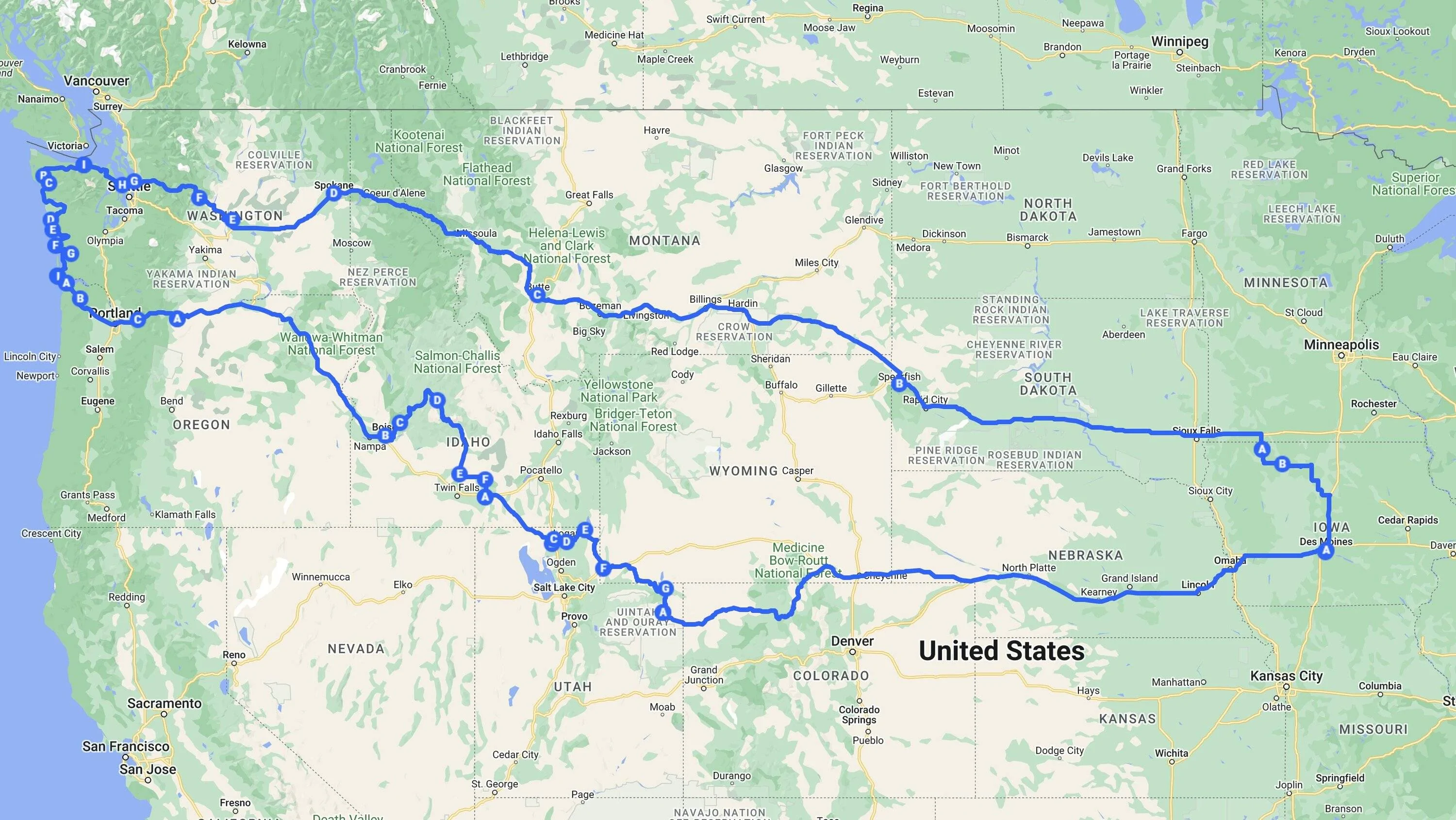 Ford Mustang Mach-E Des Moines Iowa >> to Seattle >> and Back Mach-e Trip Map 2023