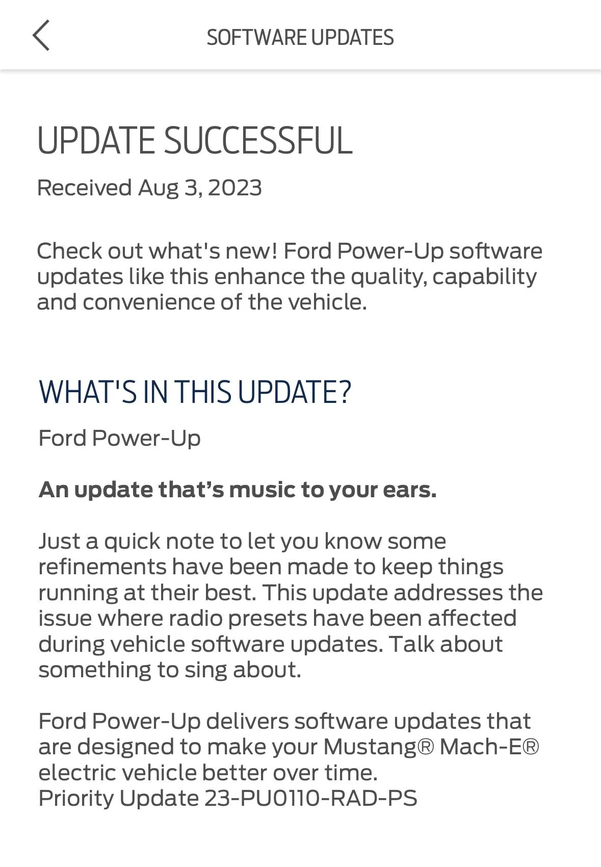 Ford Mustang Mach-E Priority Update 23-PU0110-RAD-PS just dropped IMG_4382