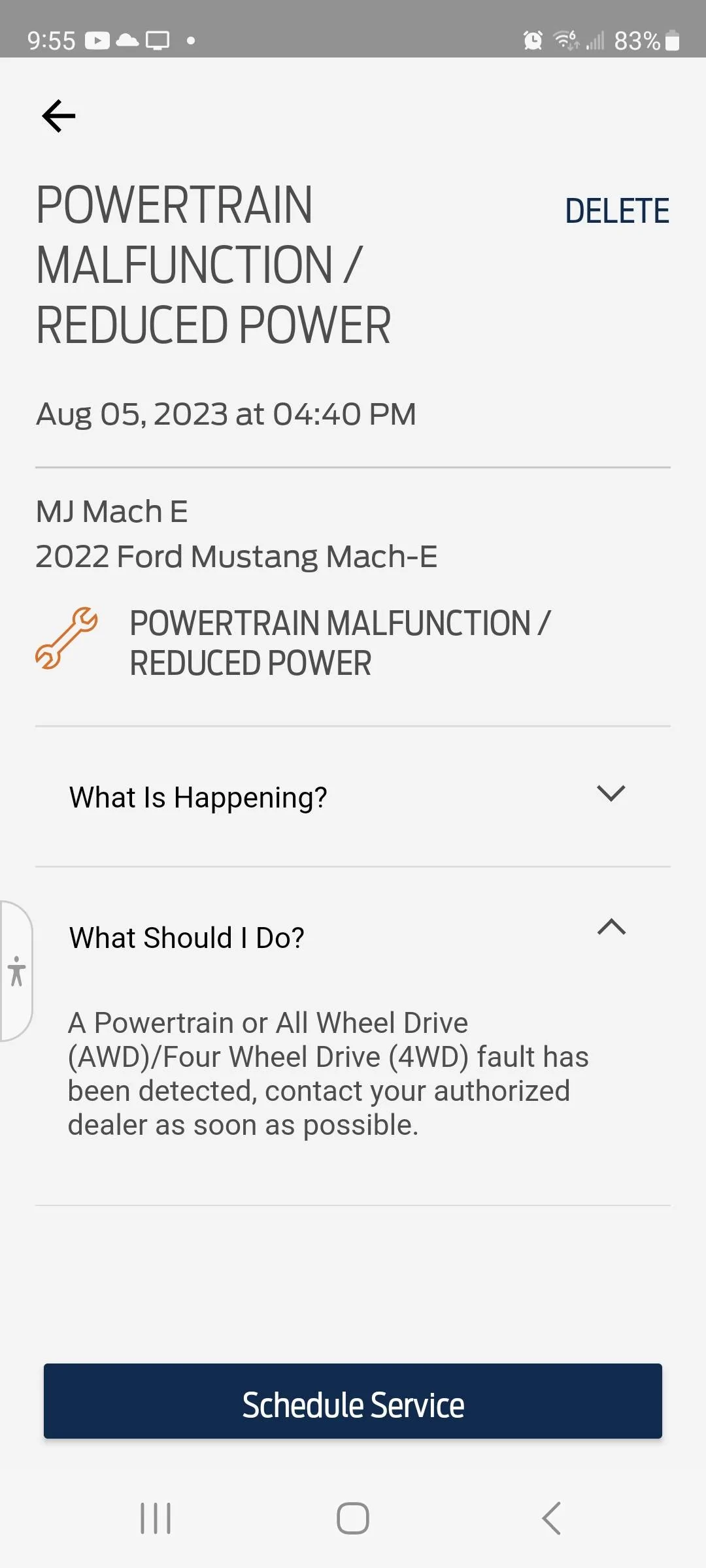 Ford Mustang Mach-E Powertrain malfunction message Screenshot_20230807_095512_FordPass