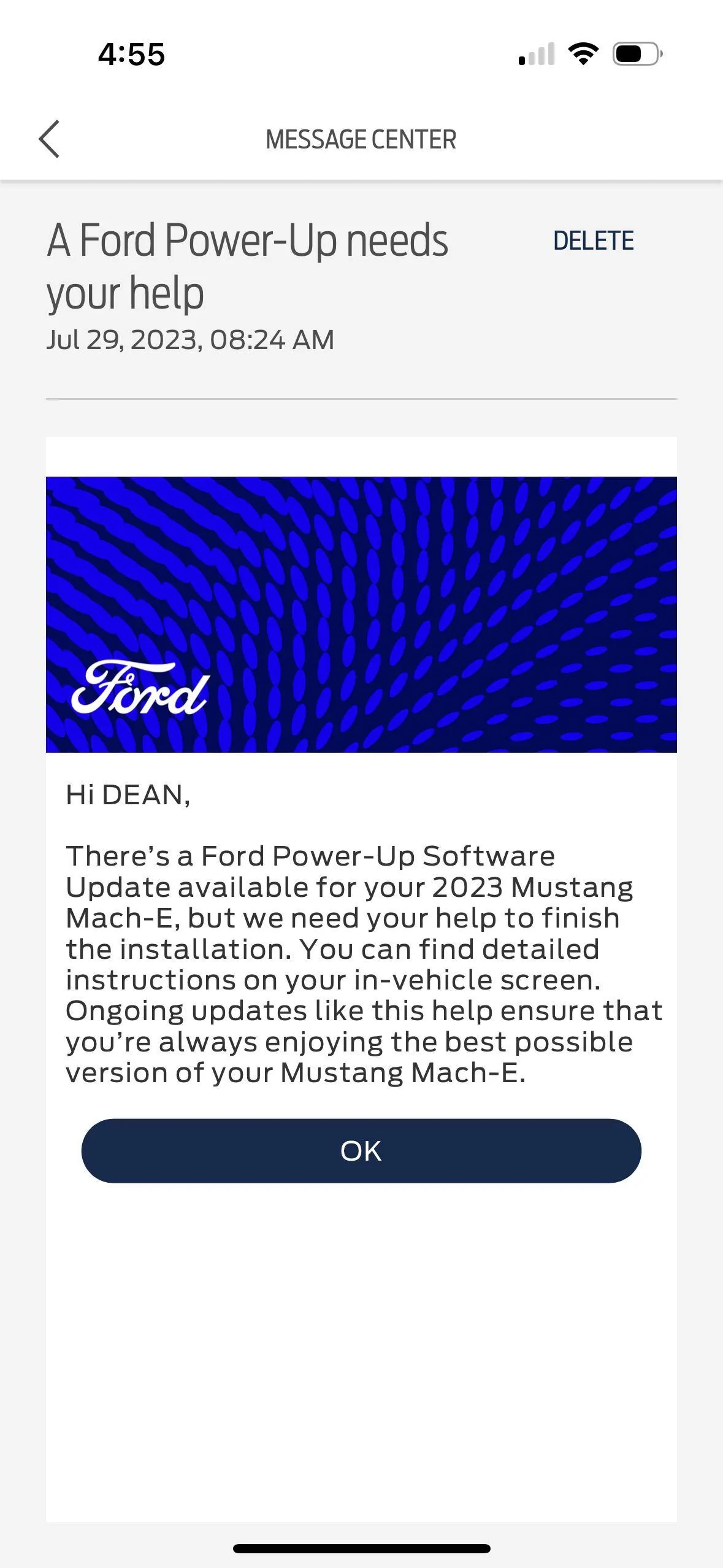 Ford Mustang Mach-E Anyone have this experience with an update and/or can comment on what to do here? IMG_0035