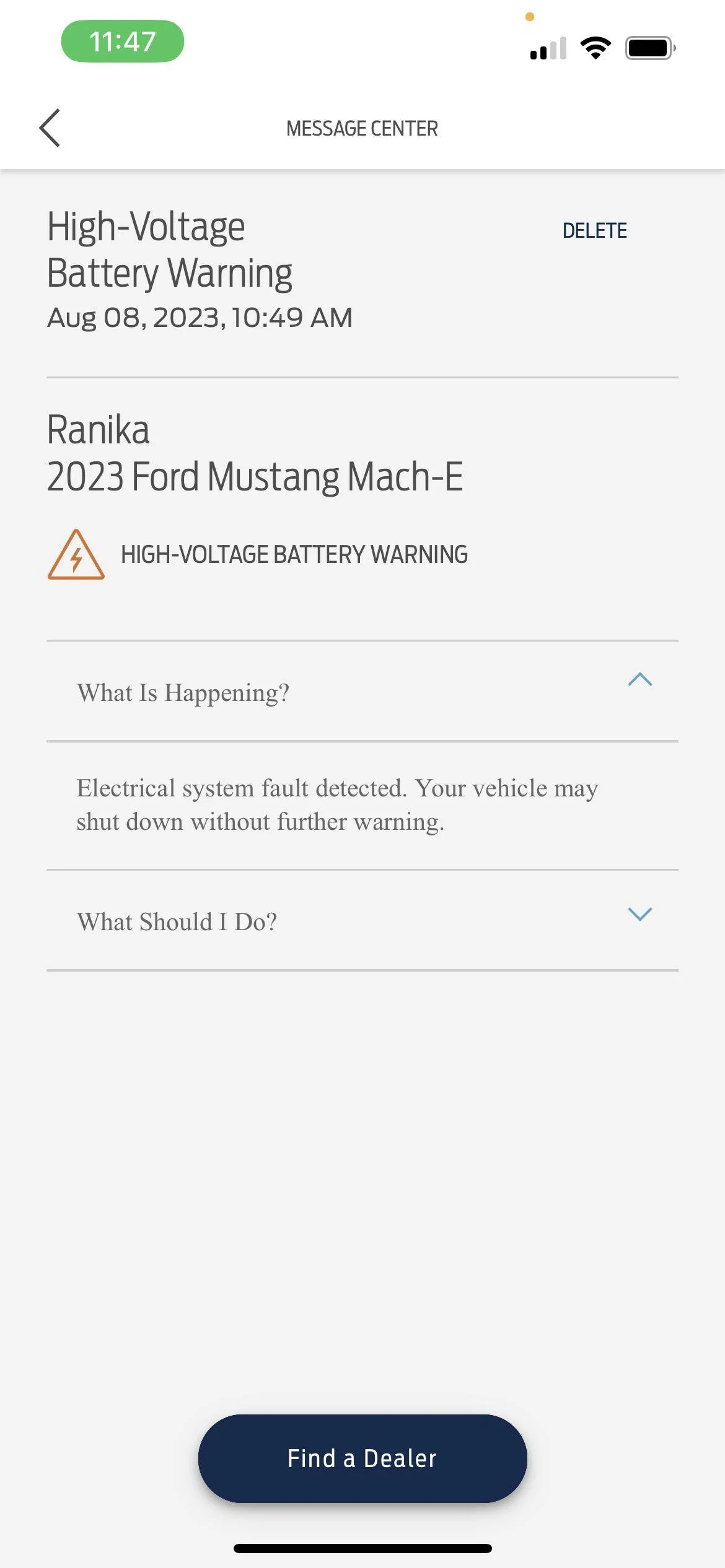 Ford Mustang Mach-E High-voltage battery warning IMG_4519