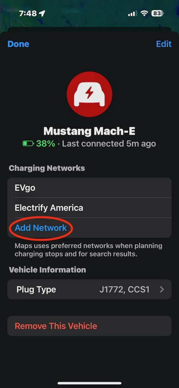 Ford Mustang Mach-E iOS 17 - Maps to include live EV Charging Station Availability IMG_6912