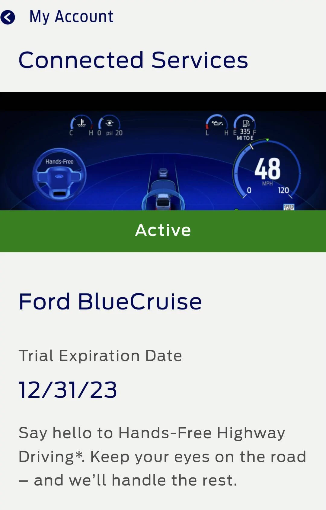 Ford Mustang Mach-E Adaptive cruise w/o blue cruise Screenshot_20230816-140100
