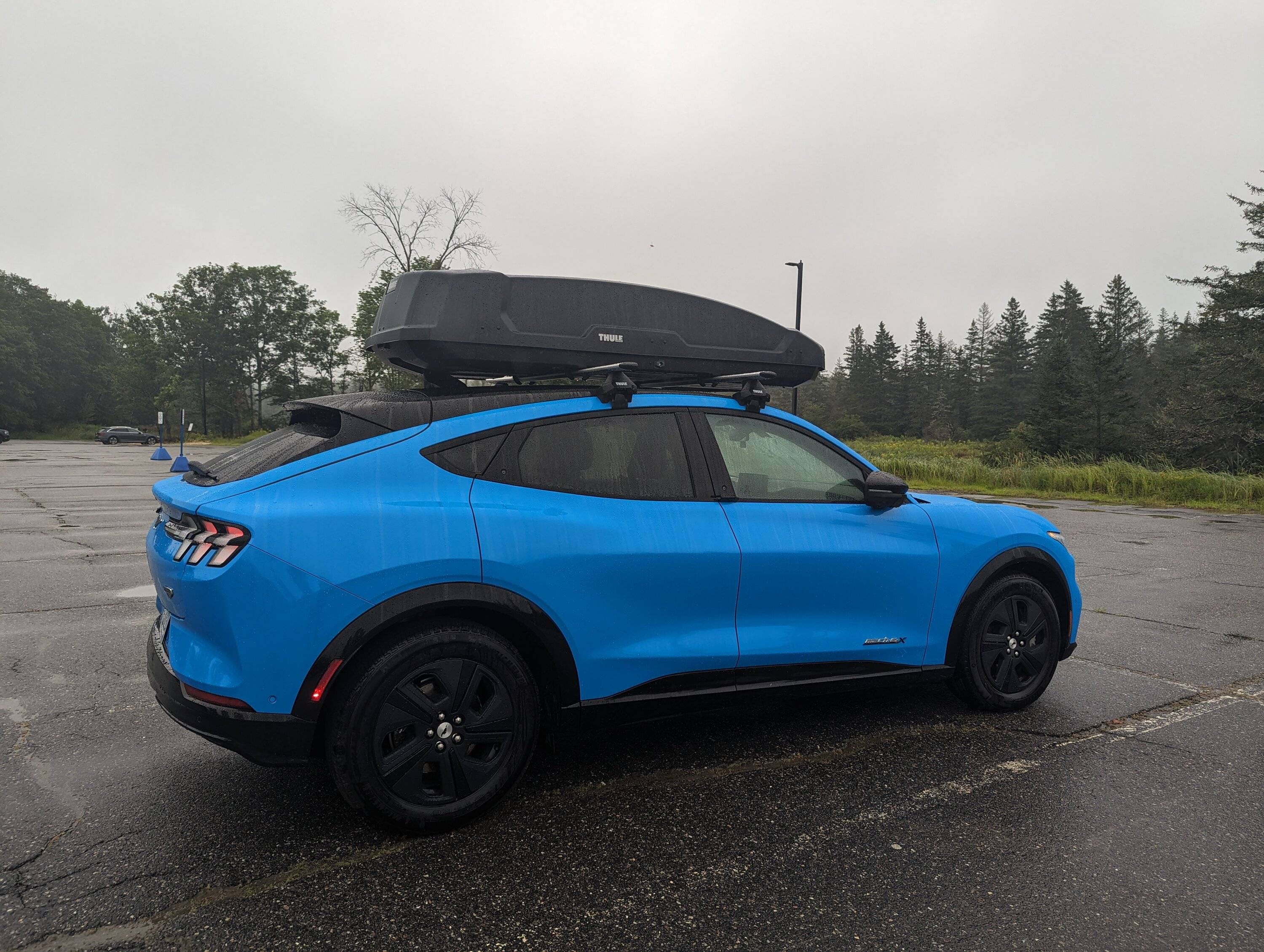 Ford Mustang Mach-E Thule rails and Force XT XL roof box installed & efficiency tested PXL_20230818_213235806
