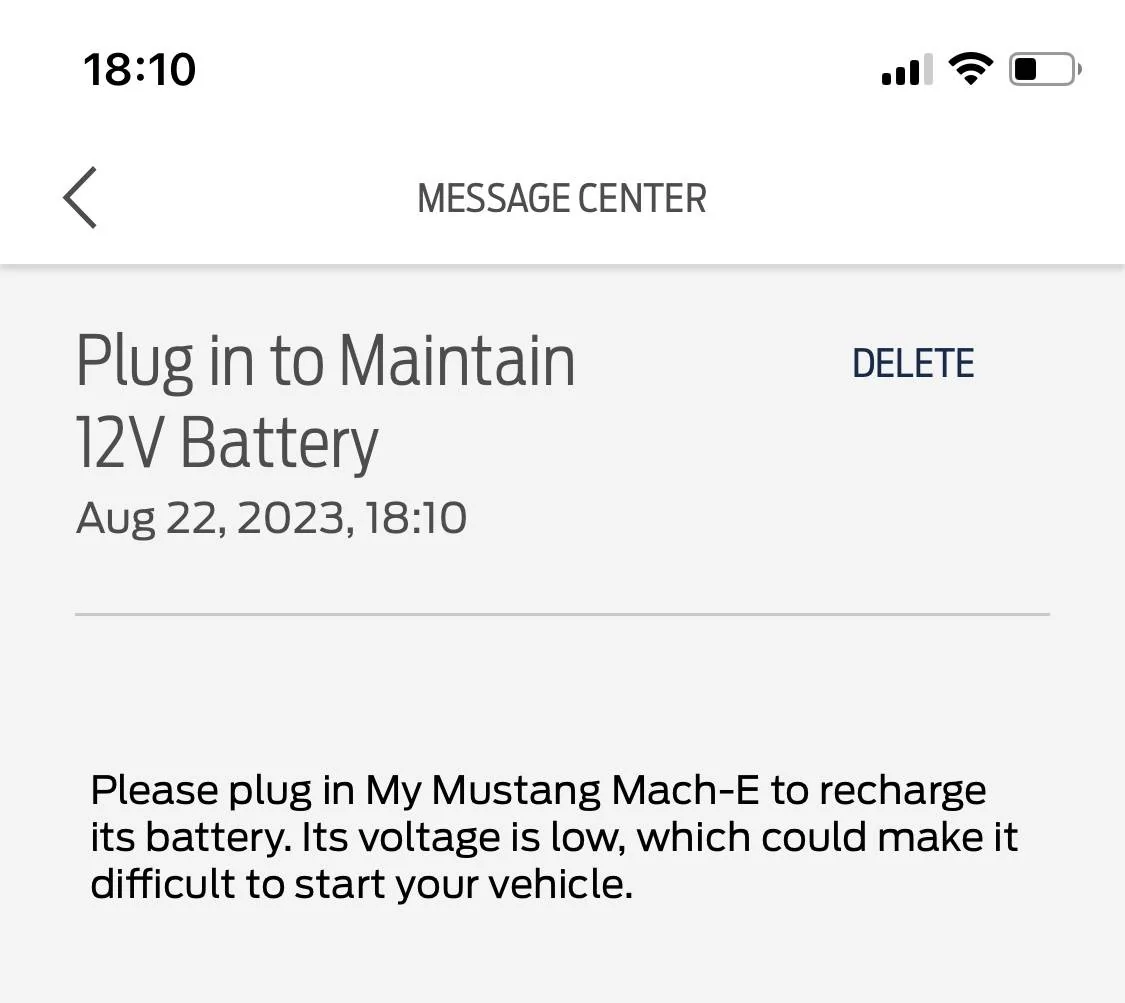Ford Mustang Mach-E 12V battery warning IMG_4113