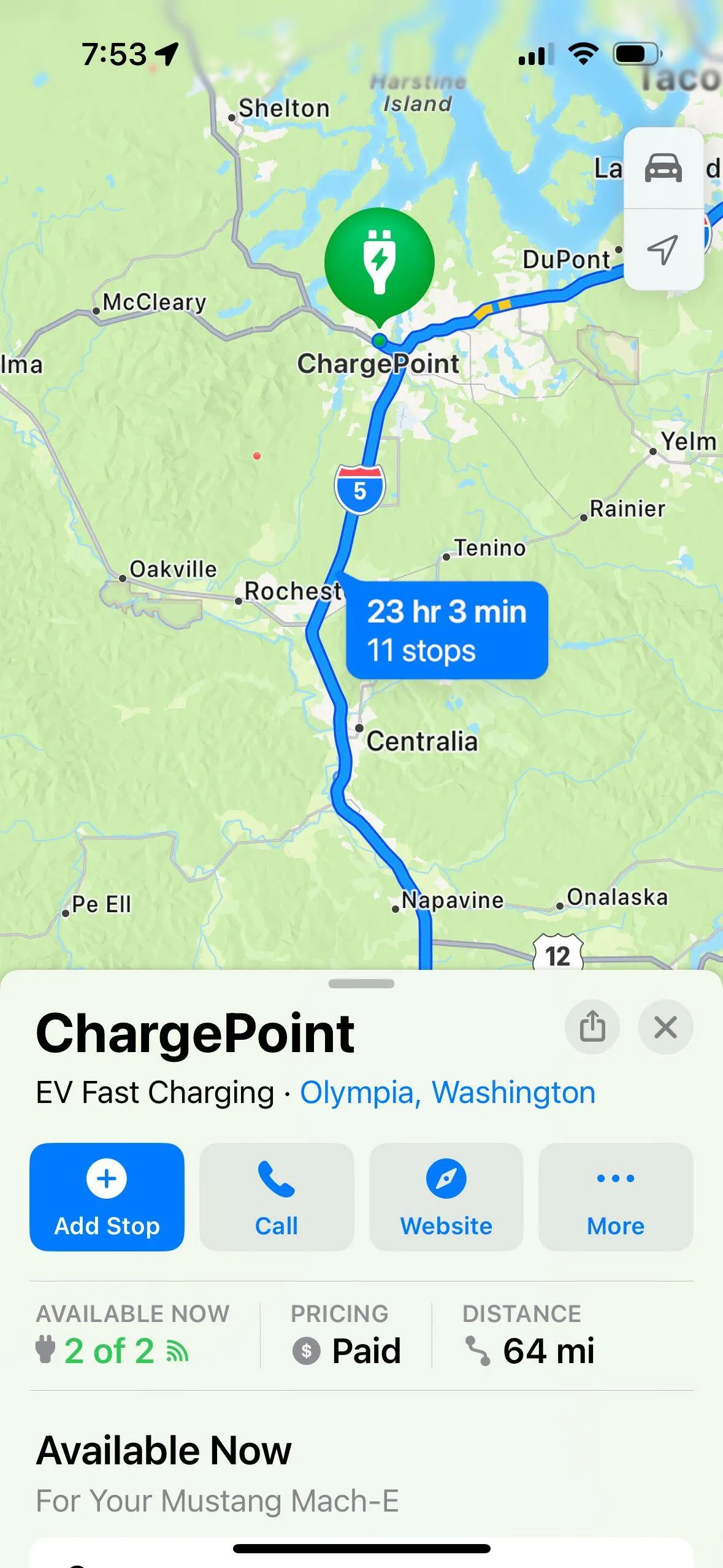 Ford Mustang Mach-E iOS 17 - Maps to include live EV Charging Station Availability IMG_1814