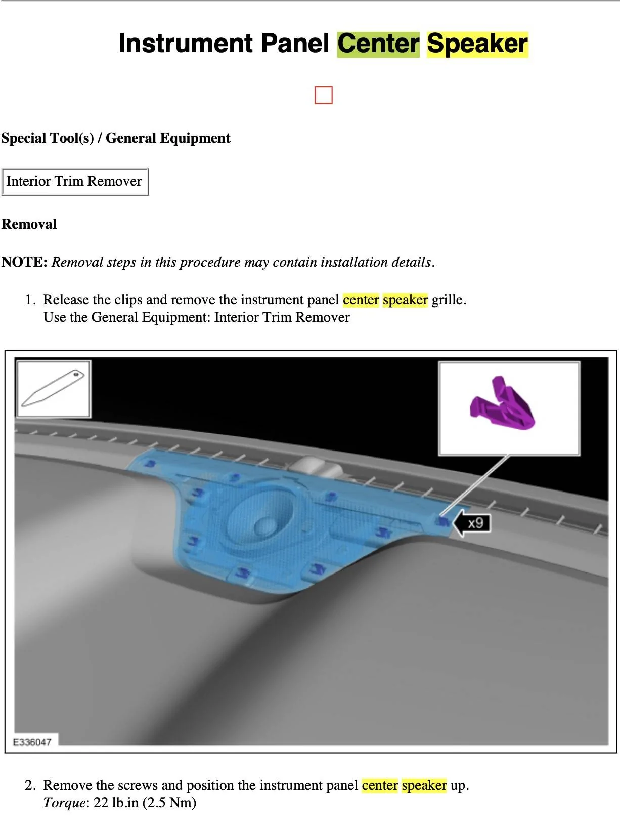 Ford Mustang Mach-E B&O center speaker replacement Screenshot 2023-08-27 at 5.45.57 AM