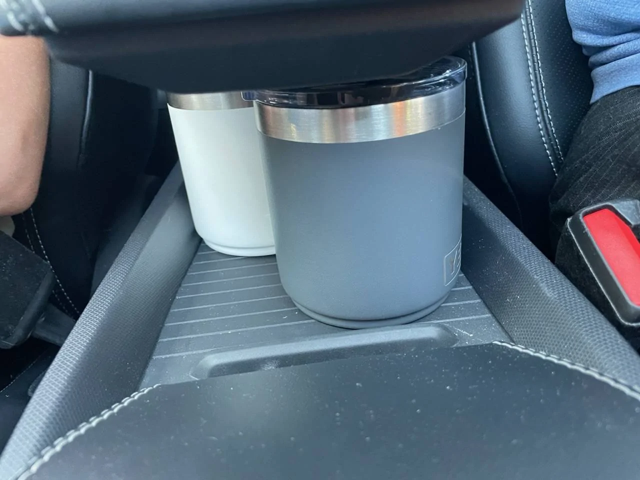 Ford Mustang Mach-E FYI 10 oz Yeti Lowball cups fit under the armrest IMG_4885