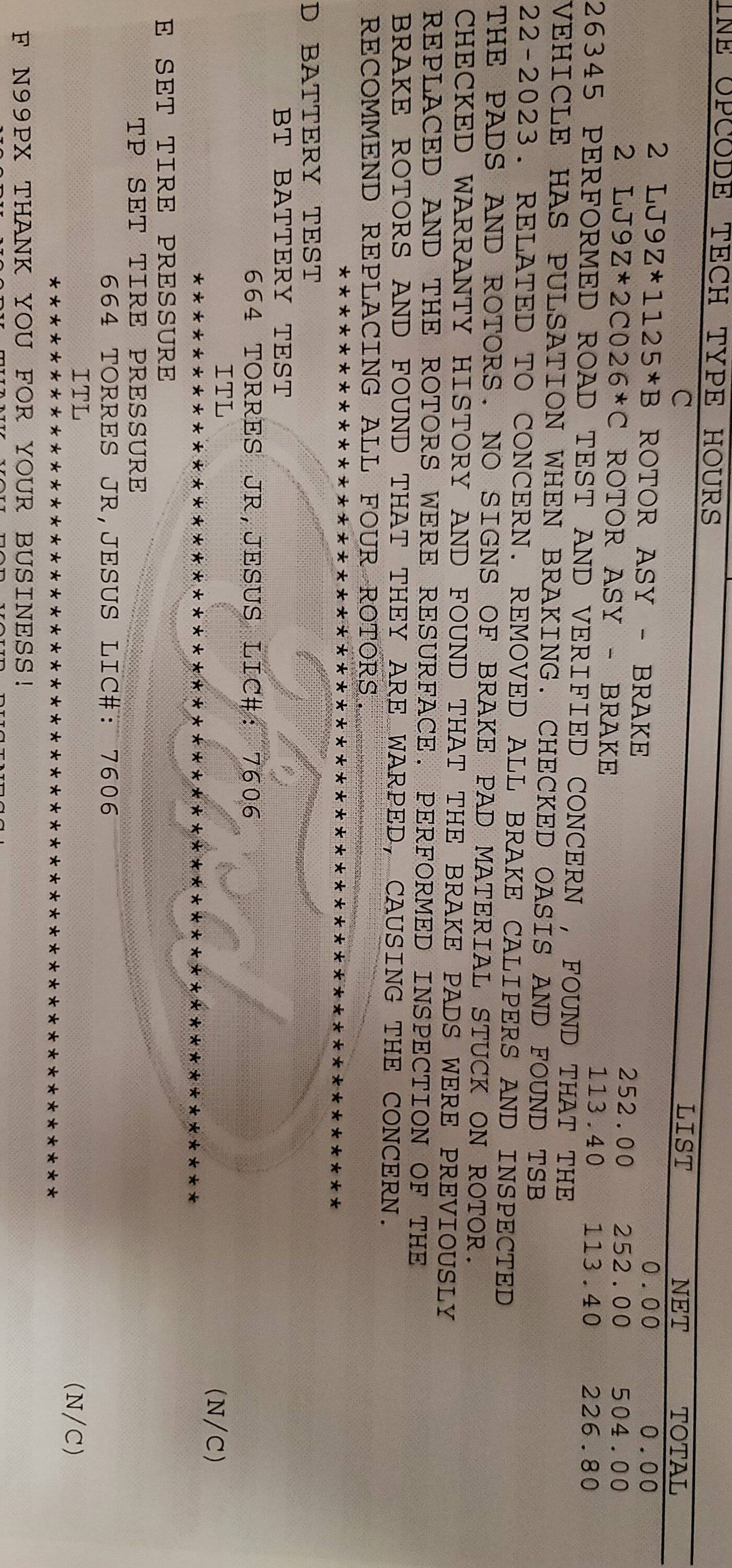 Ford Mustang Mach-E Dealer says I need new rotors 20230901_203539