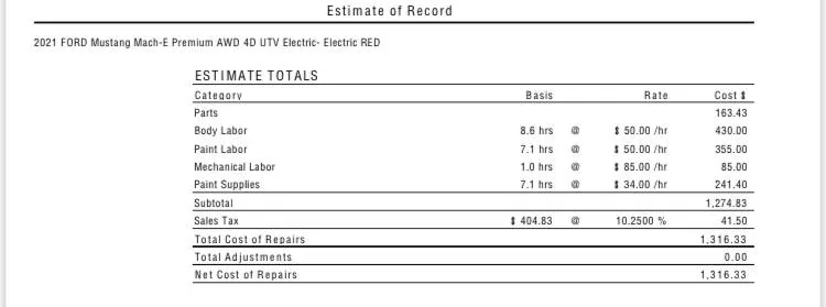 Ford Mustang Mach-E Bodyshop Raises Estimate from $3,000 to Almost $9,000 - Are they Full of Poop? IMG_1210