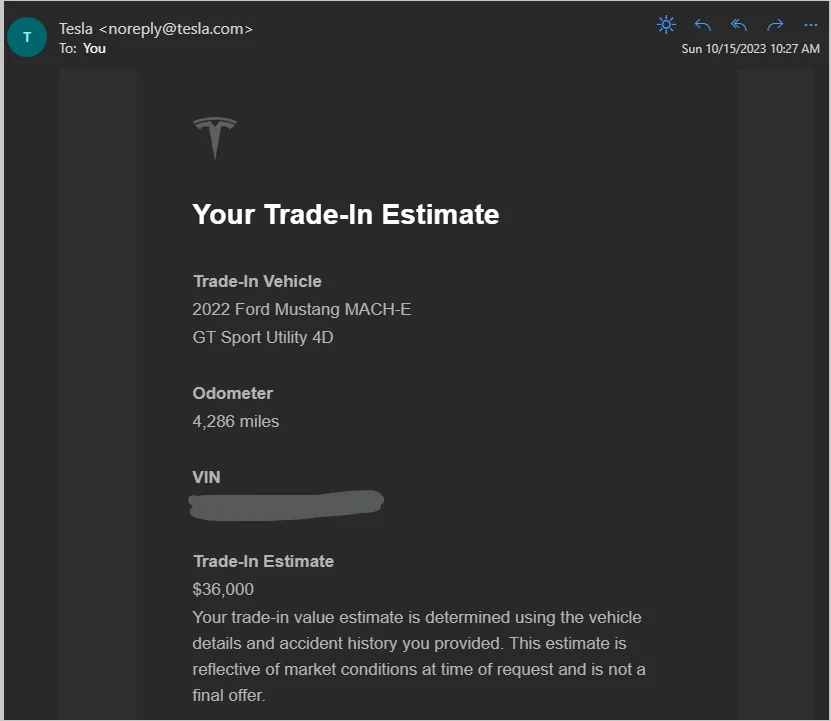 Ford Mustang Mach-E Trade in offer from Tesla... 1697478323724
