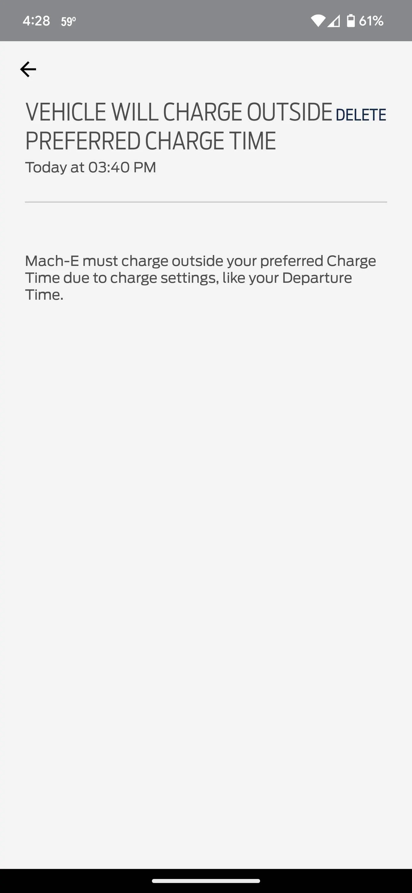 Ford Mustang Mach-E Vehicle will charge outside preferred charge time 1000004381