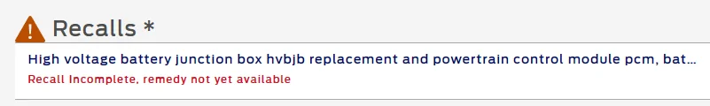 Ford Mustang Mach-E High Voltage Battery Junction Box (HVBJB) Replacement Recall for  recall HVBJB in 30,013 Mach-E 1697838153178