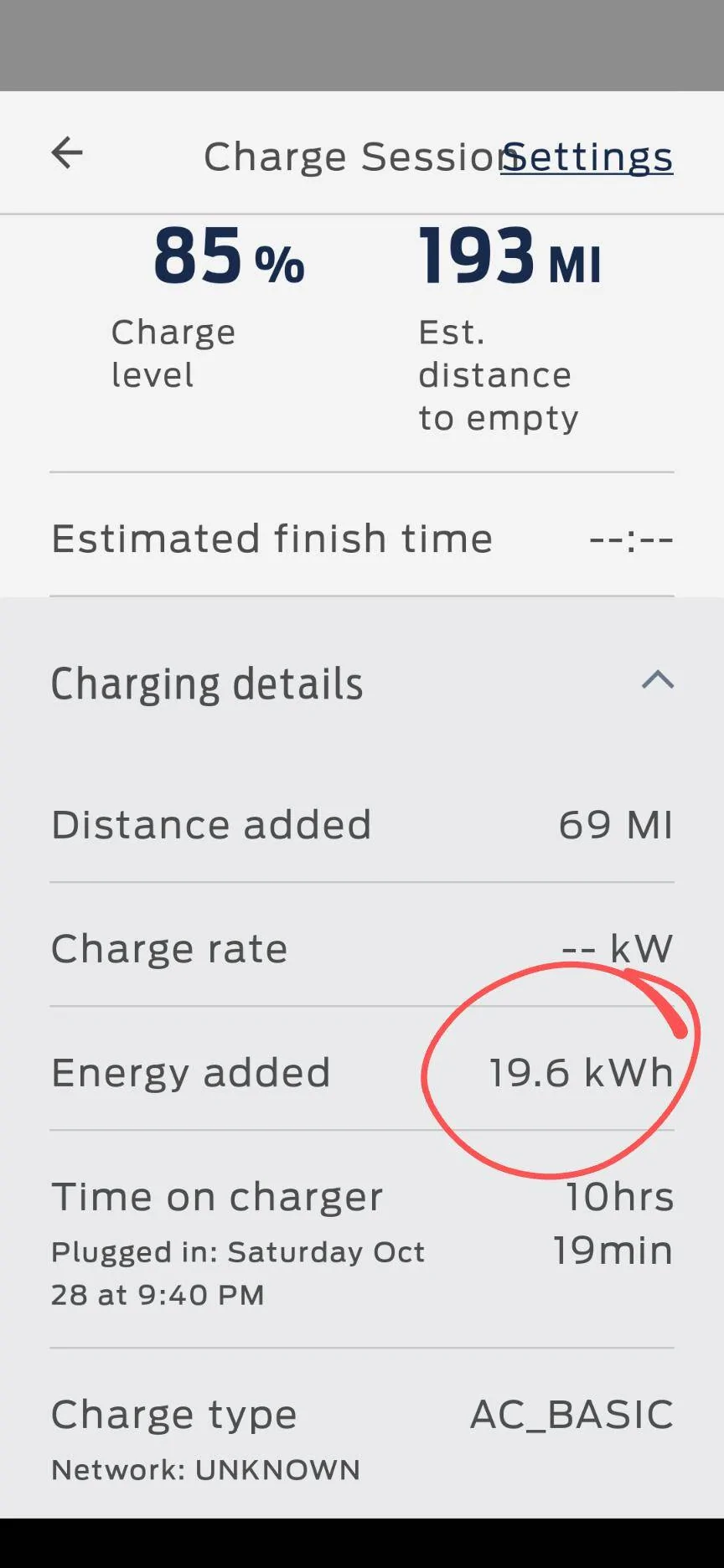 Ford Mustang Mach-E Ford Pass charge rate, energy added info not shown at home charger Screenshot_20231029-080045
