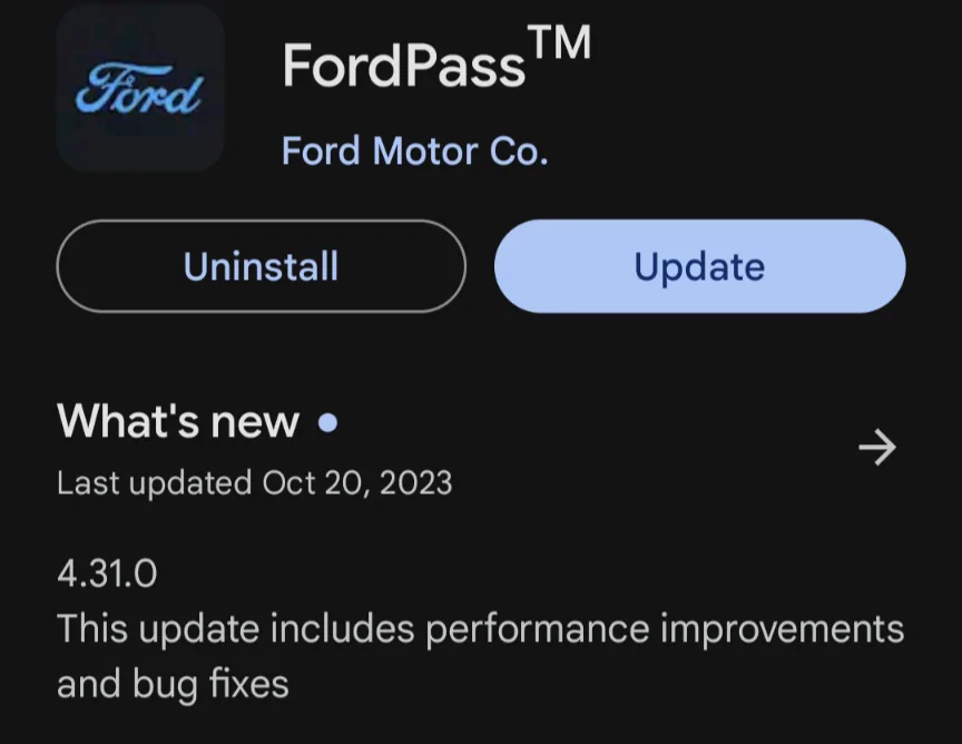Ford Mustang Mach-E FordPass 4.31 now available Screenshot_20231102-082954