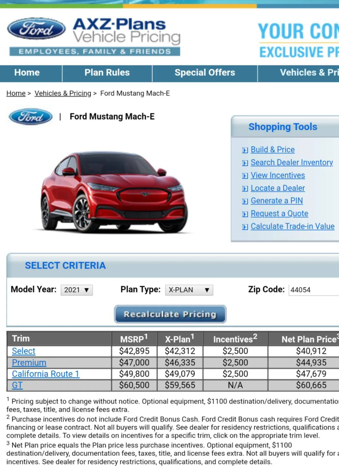 Ford Mustang Mach-E A, Z, X plan discount pricing for Mach-E Screenshot_20210102-015811