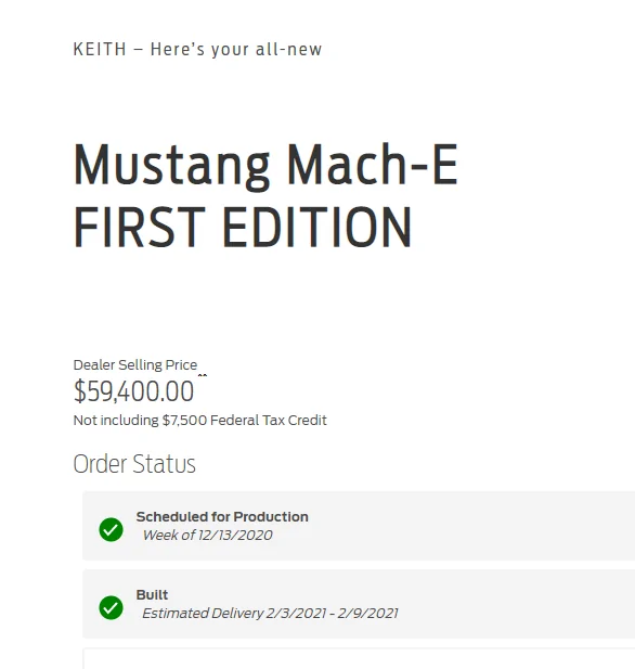 Ford Mustang Mach-E Order Scheduled for Production Date 1609960800732
