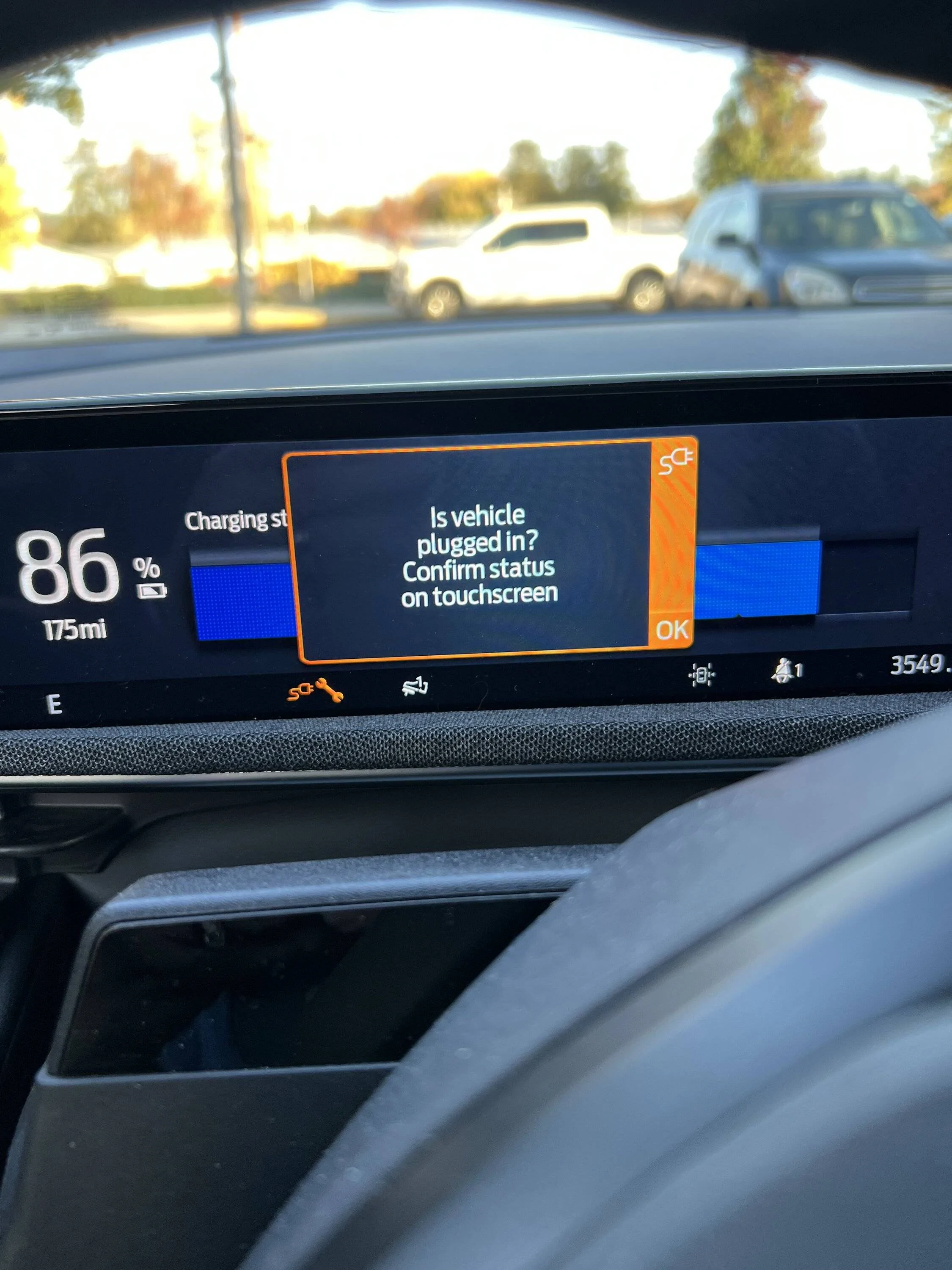 Ford Mustang Mach-E Is vehicle plugged in message. IMG_3139