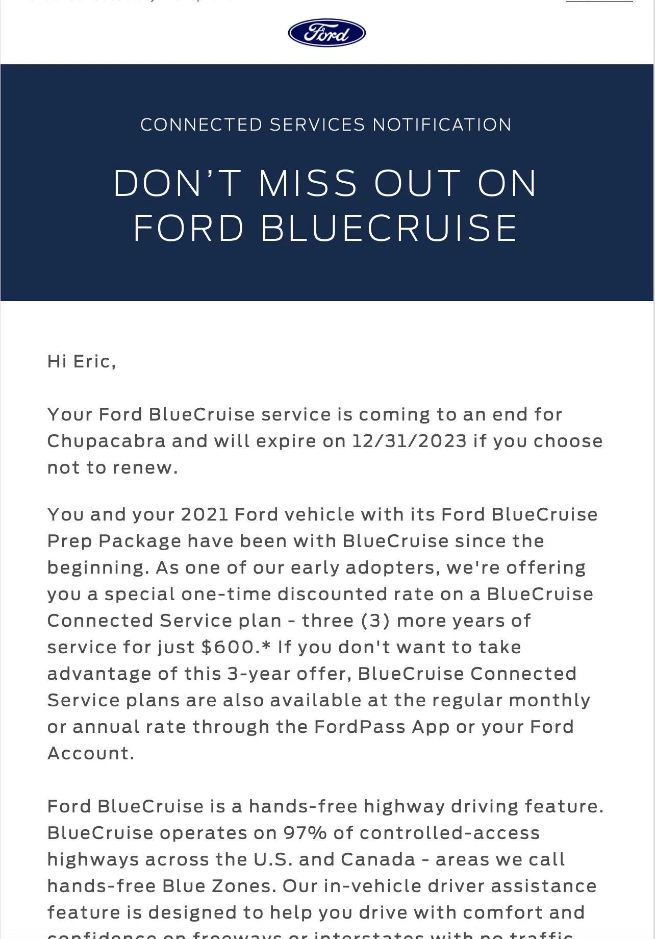 Ford Mustang Mach-E BlueCruise Subscription? 1701456496143