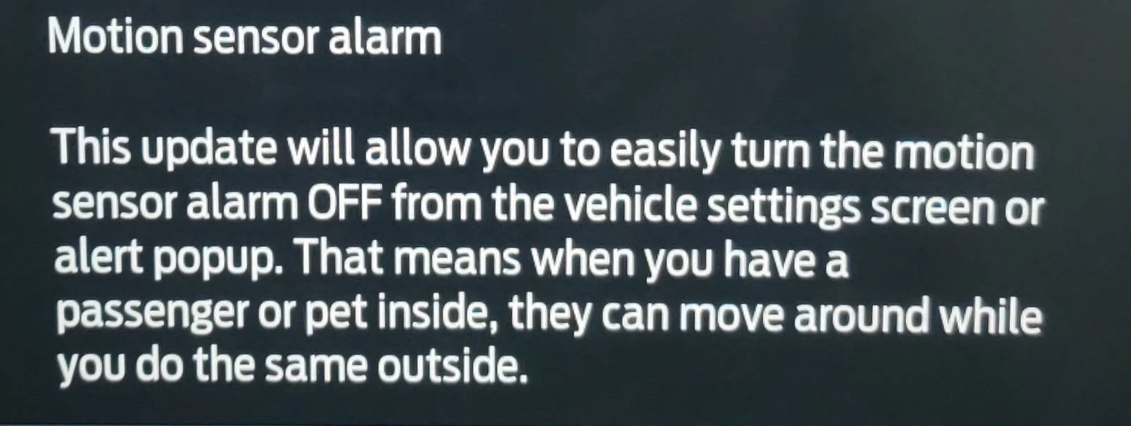 Ford Mustang Mach-E 6.2.1 FIXES MOTION SENSOR ALARM 20231205_130057