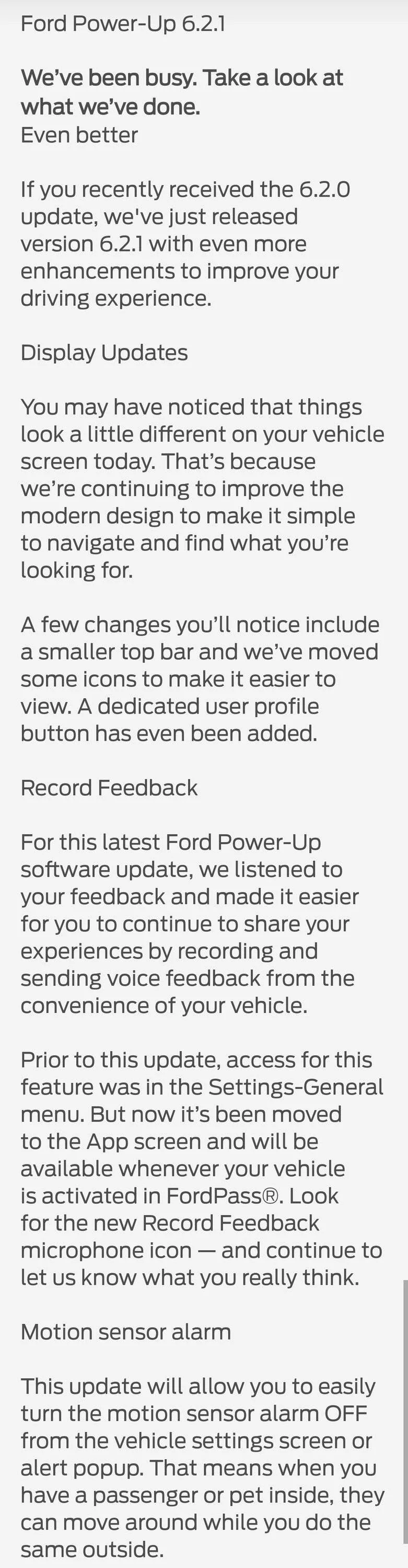 Ford Mustang Mach-E 6.2.1 FIXES MOTION SENSOR ALARM Screenshot_20231206_142128_FordPass