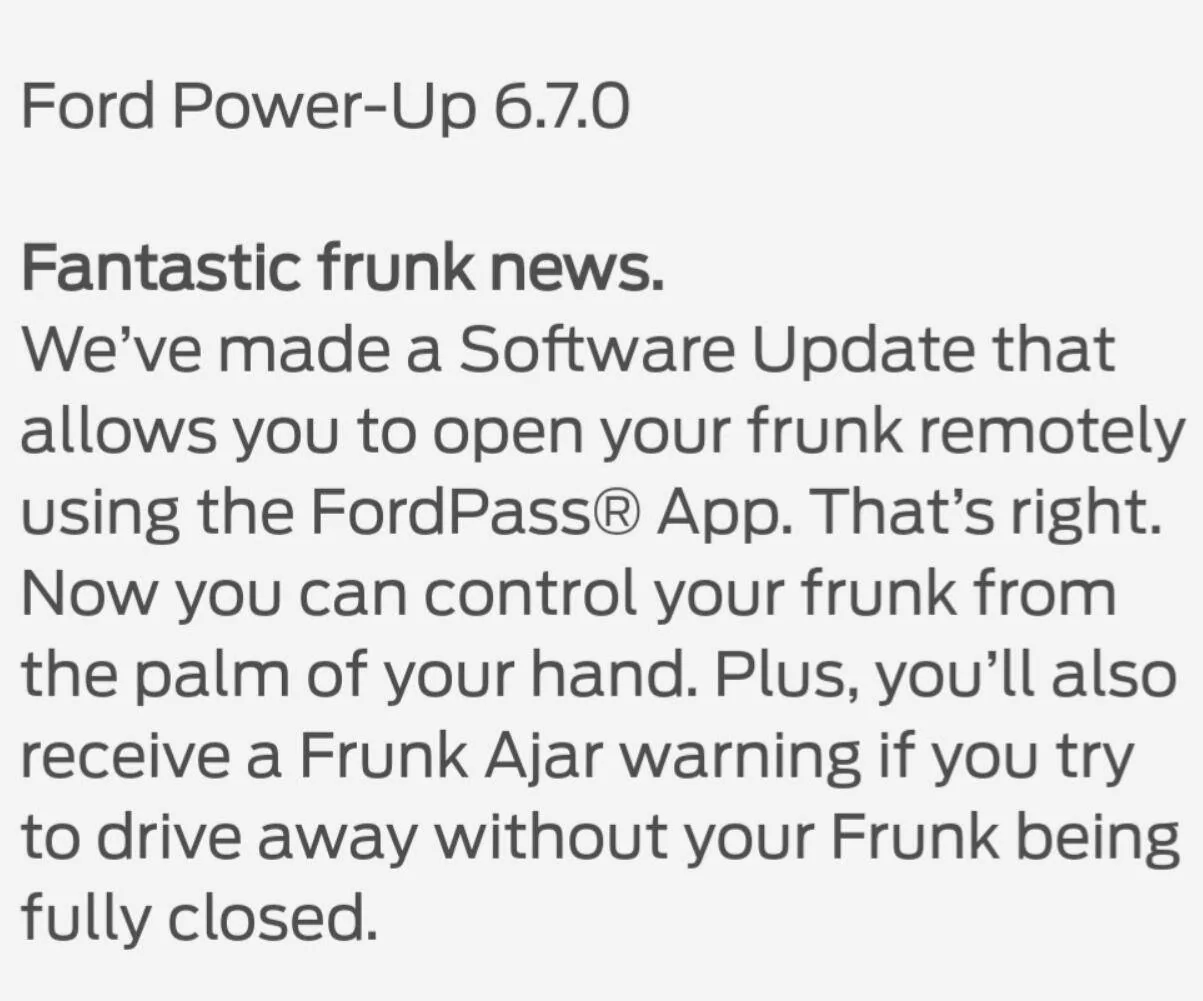 Ford Mustang Mach-E Frunk opened on its own after 6.7 update 1702474718580