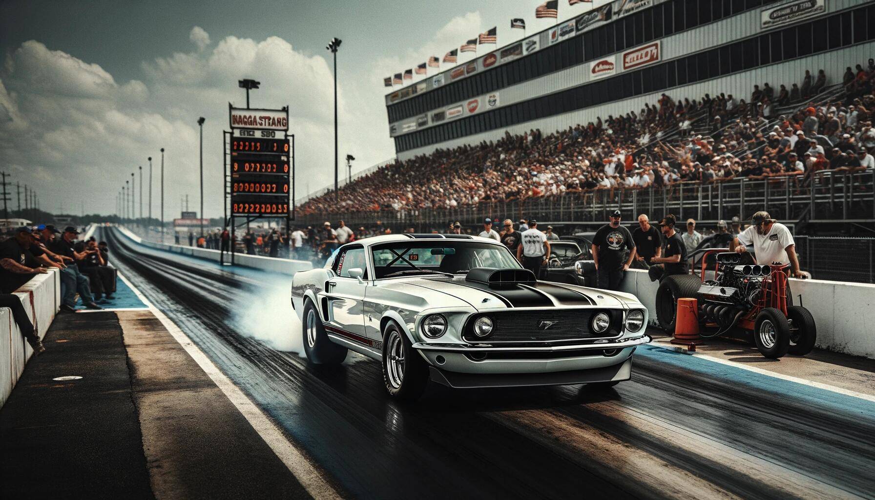 Ford Mustang Mach-E Delete DALL·E 2023-12-18 23.56.12 - An exhilarating scene of the same vintage 1969 Ford Mustang in wh