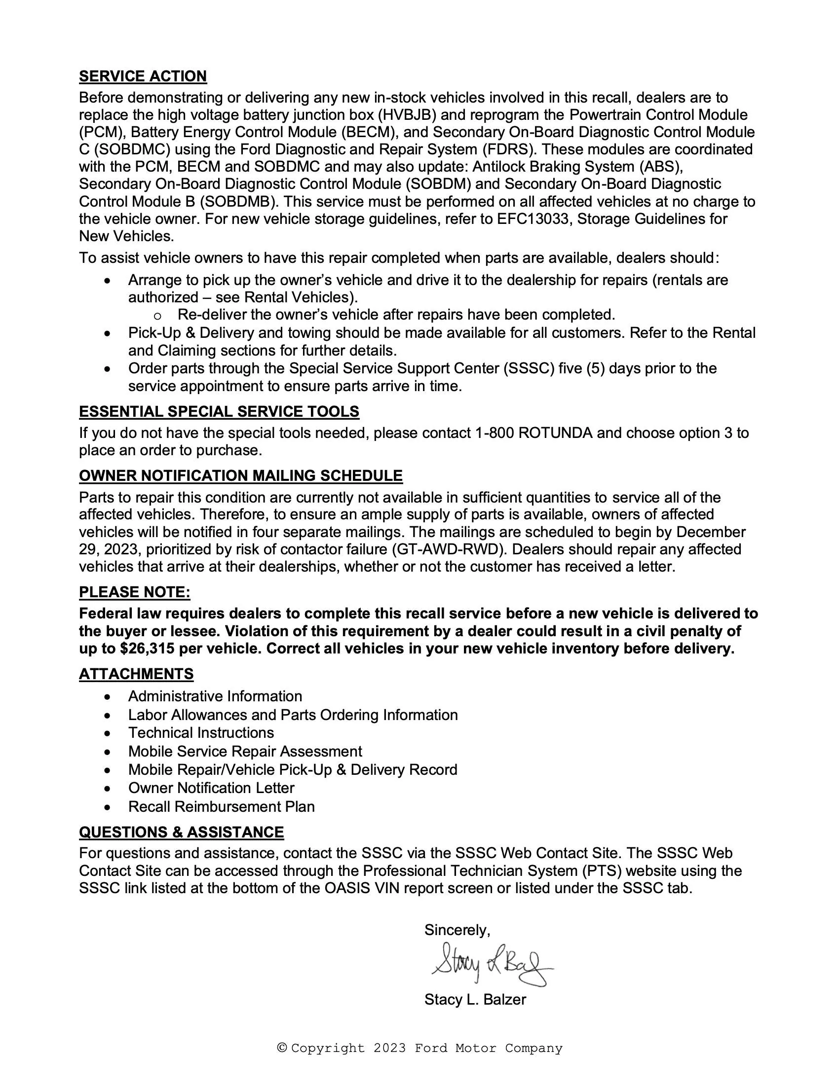 Ford Mustang Mach-E Recall 23S56 - HVBJB Replacement / Powertrain Software Update 23S56 P2