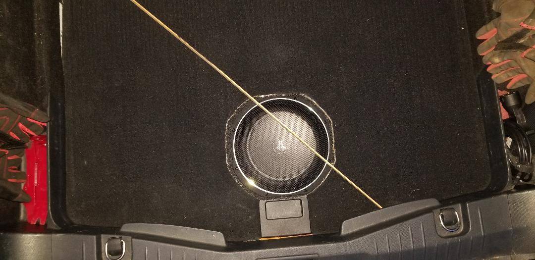 Ford Mustang Mach-E Adding a real subwoofer w/amp to your Mach-E JL 10-inch amp + sub in sturofoam cutout inside the trunk with floor cutout