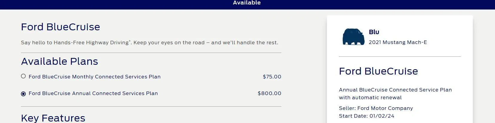 Ford Mustang Mach-E Bluecruise subscription really expiring before 1.3 really delivered?? 1704197324944