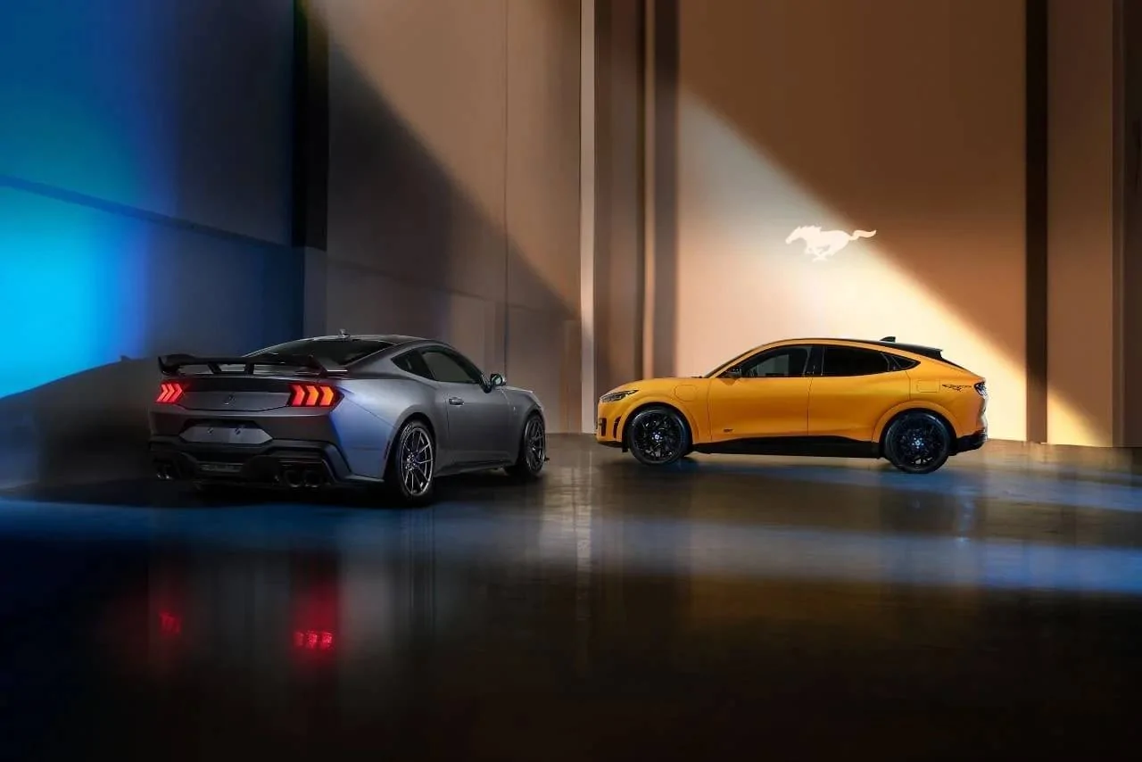 Ford Mustang Mach-E New Mach-E wallpaper art for y'all 2024-Ford-Mustang-Dark-Horse-And-Mustang-Mach-E-China-Wallpaper-Exterior-009-Rear-Three-Quart