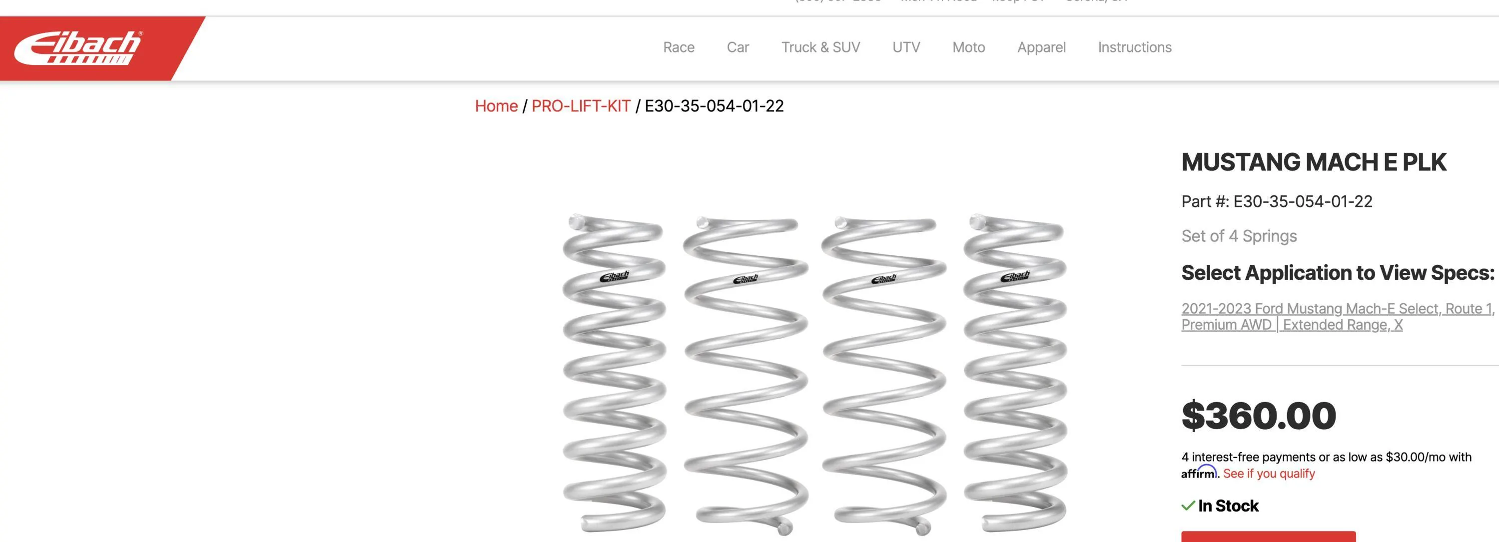 Ford Mustang Mach-E Eibach Front & Rear lift springs + anti roll sway bars Screenshot 2024-01-13 at 8.17.43 AM