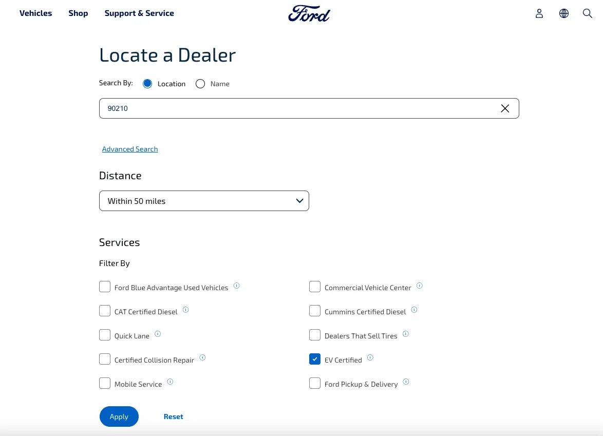 Ford Mustang Mach-E Listing of EV certified dealers 2024 Screenshot 2024-01-22 at 11.06.03 AM