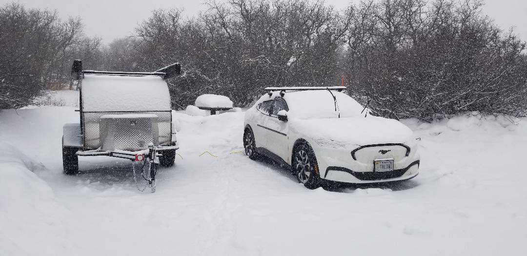 Ford Mustang Mach-E SPRING UPDATE - Towing a teardrop camper from Colorado to Virginia - 3,000 miles (through snow) in January 2024   :-D Mach E towing a teardrop camper - camping in the Black Canyon of the Gunnison National Park, C
