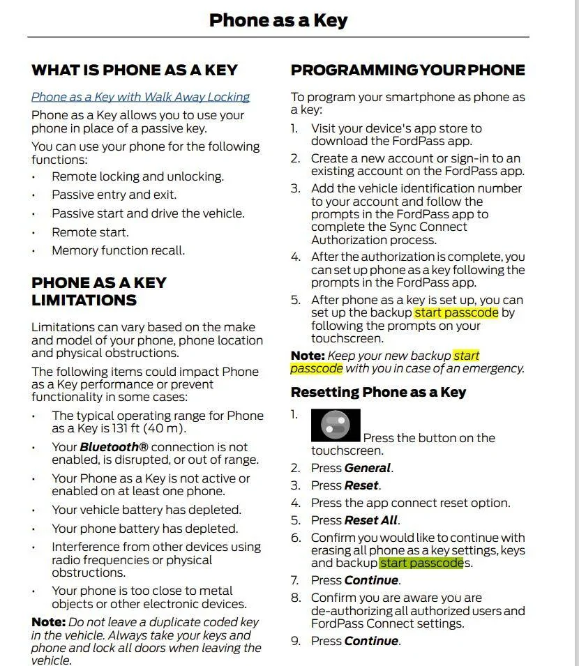 Ford Mustang Mach-E Door code card backup start cod