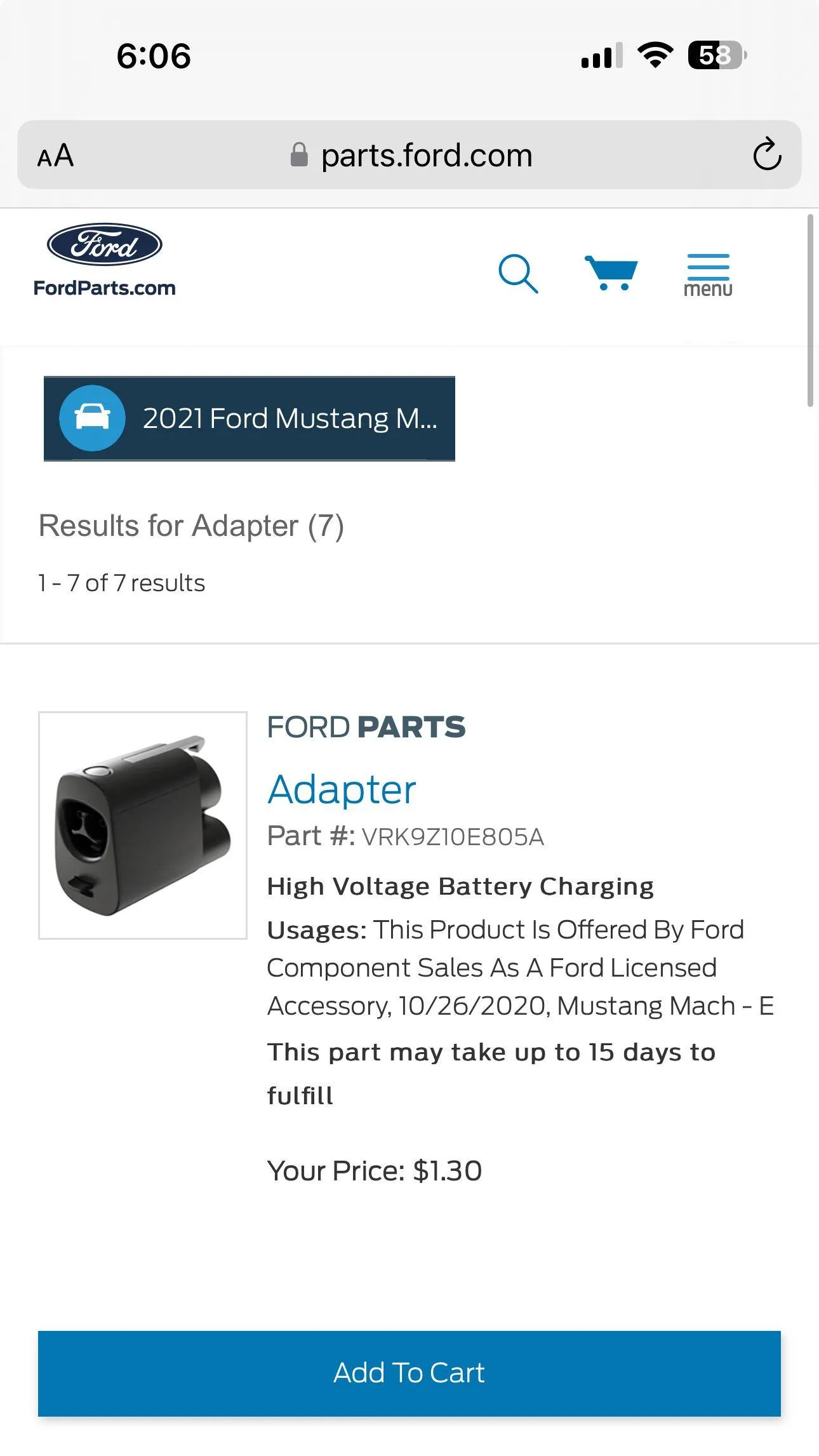 Ford Mustang Mach-E NACS Adapter is on Ford Parts Website (no, it can't be ordered yet) 1708556844952
