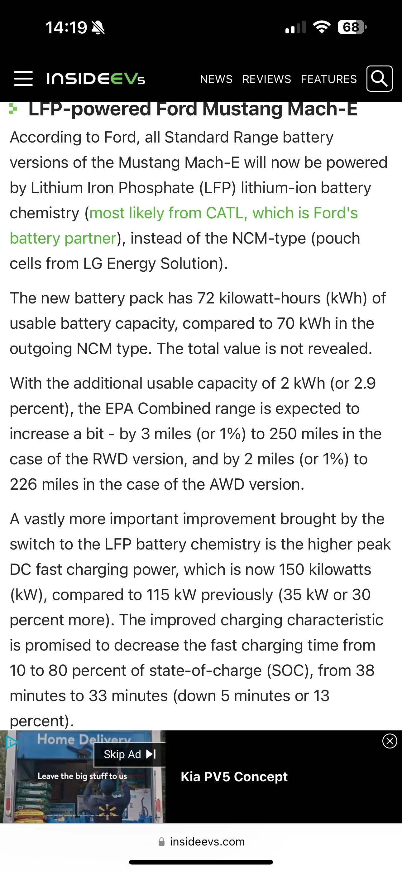 Ford Mustang Mach-E Standard LFP battery max charging speeds IMG_0479
