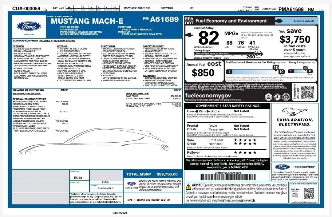 Ford Mustang Mach-E 2024 Mach-E GTPE Window Sticker 1000021956