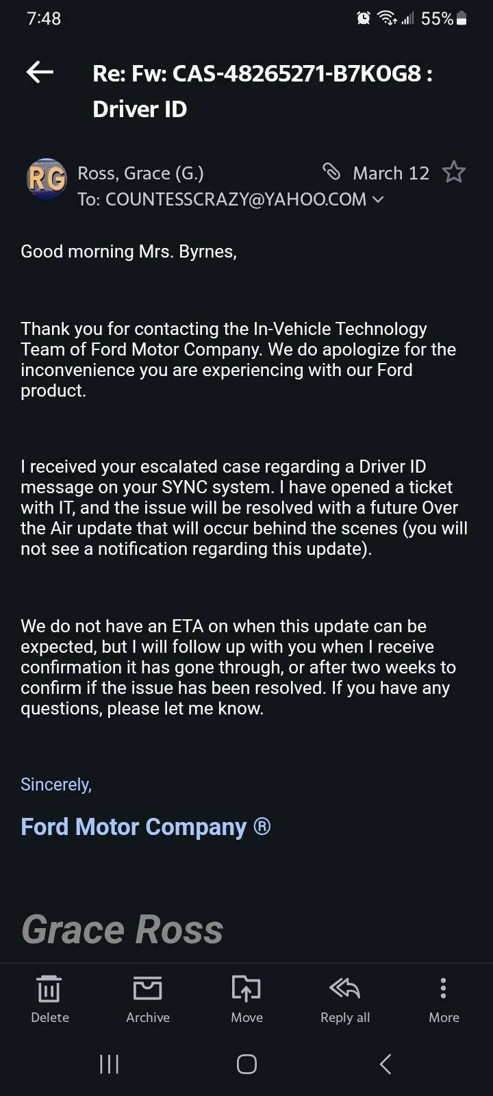 Ford Mustang Mach-E My Mustang Mach E is asking for driver id Screenshot_20240314_194849_Yahoo Mail